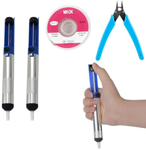 Gurxi 4 Stück Entlötpumpe Mikro Scherdrahtschneider Entlötdocht 3 Arten von Schweißkitwerkzeugen Löt-Entfernungswerkzeug Lötkolben-Assistenzzubehör Lötkolben Hilfszubehör DIY Kit