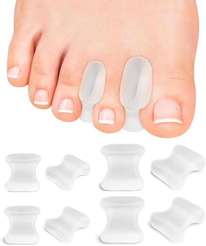 MeiyiZheng 8 PCS Toe Separator,Gel Toe Spacers for Overlapping Toes ，with 3 Sizes for Women Men Toe Pain Relief for Overlapping Toes - Silicone Toe Separators Clear, Discreet & Moisturises (2L+4M+2S)