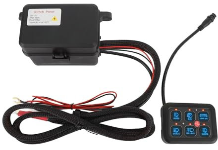 MasYosh 6 Gang 12V Schalter Panel Dimmbare Aluminiumschale 720W 60A LED Last Lack CIRCUAL -Steuerbox für Auto -LKW -Boot UTV ATV (Blaues Licht)