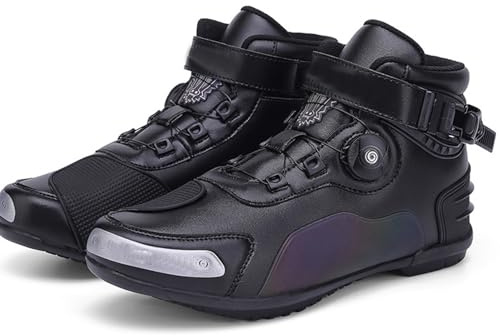 DHsdlpLU Botas De Moto Impermeables Y Ventiladas para Hombre, Cortas Y Protectoras hasta El Tobillo De Ante para Verano para Andar En Bicicleta Urbana Informales para Motociclistas.,Black-44
