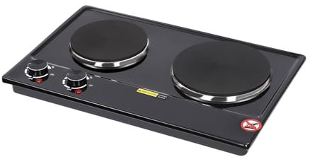 HOARLICN Doppia piastra di cottura elettrica, 2500 W, 2 piastre da 220 V, intervallo di temperatura circa 100-250 °C, con quattro piedini antiscivolo, cavo di alimentazione da 70 cm, riscaldamento a