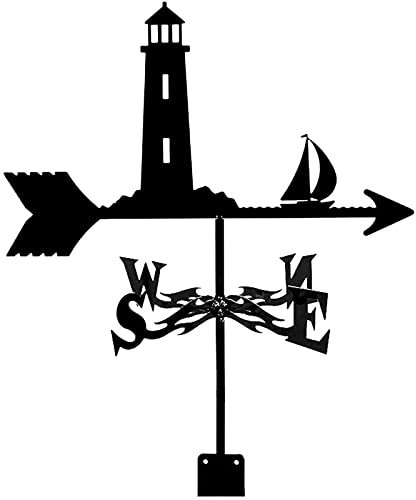 ZONSHJDKR Girouette Girouette en métal, Ornement de voilier et de Phare, Montage sur Toit, girouette de Grange, Gazebo, Jardin extérieur, Cour, indicateur de Direction du Vent
