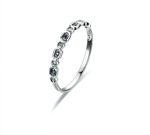 Stfery Ring Weißgold 18K Damen, Trauringe mit Saphir, Diamantring Echt Gold, Gr.63 (20.1)