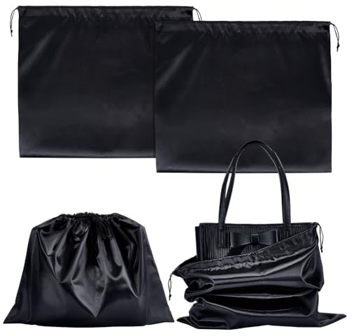 NBEADS 4 Pcs Sac à Poussière pour Sacs à Main, 39.7x50cm Sacs de Rangement en Imitation Soie Pochettes à Cordon de Serrage Portables Sacs de Voyage en Tissu pour Sacs à Main Chaussures Bottes, Noir