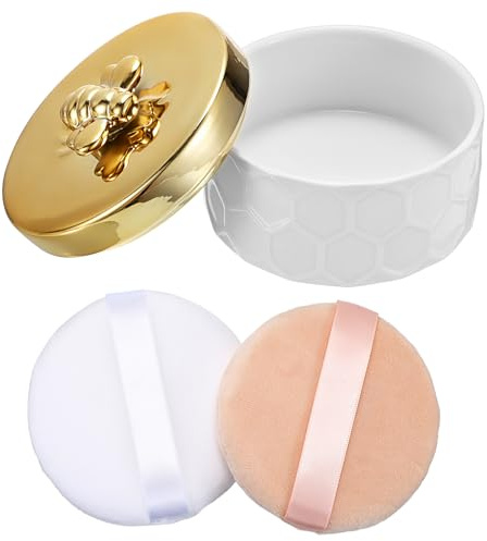 TOLIDA Set di contenitori per polvere in ceramica, contenitore per il corpo con manico delle api, contenitore vuoto per cipria, contenitore per polvere per il corpo, talco, polvere cosmetica per