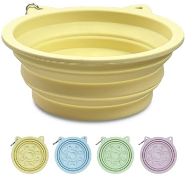ETIALURE Cuenco de Agua Plegable para Perros de 650ml, Cuenco de Viaje para Perros con Alimentación Lenta para una Alimentación Saludable, Adecuado para Acampar, Hacer Senderismo y Pasear (Amarillo)