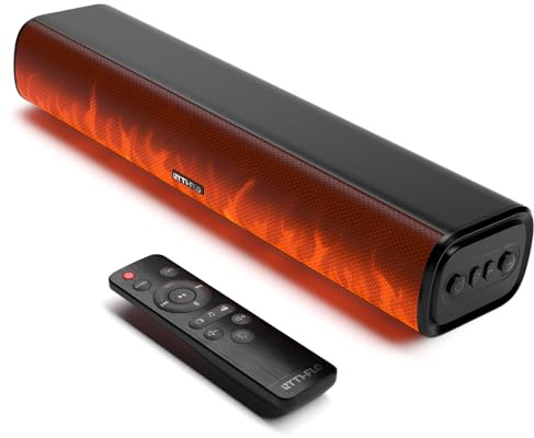 Rythflo 40 cm (16 tum) ljudstång för TV, 60 W kompakt Bluetooth-ljudstång med fjärrkontroll, flamlampa, optisk/ARC/AUX/RCA, väggmonterad TV-högtalare för smart TV, PC