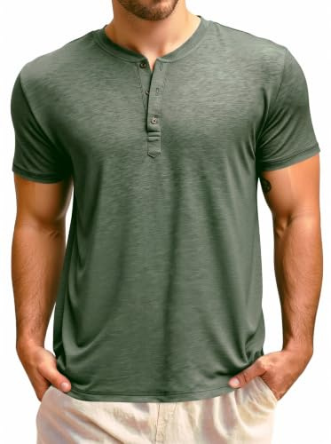 Runcati Herr T-shirt kortärmad Henley-skjorta sommar regular fit toppar män rund hals enfärgad basic skjorta casual t-shirt toppar med knappslå