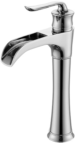 FBUKE High Rise Basin Mixer Tap, Tall Chrome Bathroom Taps, Brass Waterfall Standing Mixer for Bathroom Sink 1 Hole Bowl