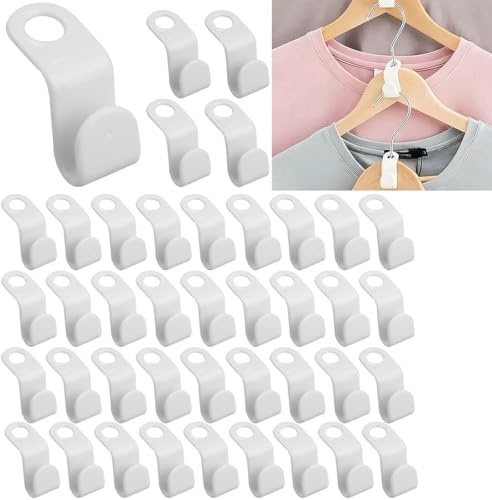 40 Piezas Closet Organizer, Ganchos para Colgar Ropa, Ganchos para Perchas, Gancho de conexión para Ropa, Conectores de plástico, Organizador en Cascada, Clothes Hanger Hooks (Blanco)