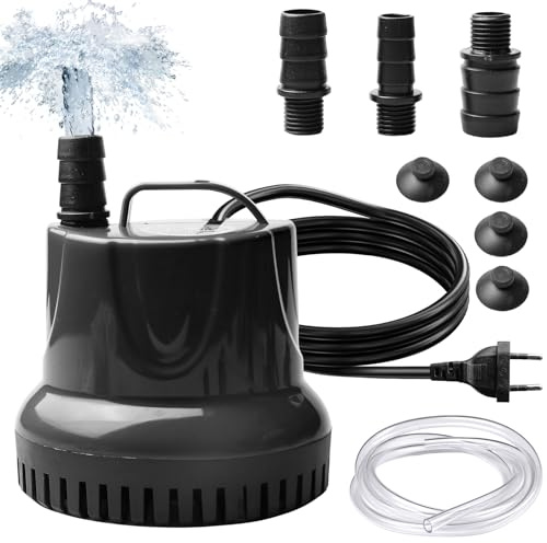 Pompa sommergibile per acquario, 5 W, 127 x 99 x 117 mm, mini pompa per fontana, 2800 l/h, piccolo acquario silenzioso con tubo da 1 m, 3 ugelli, 4 ventose per laghetti da giardino