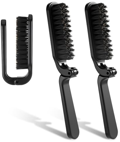 2 Pcs Boar Bristle Folding Brush, Collapsable Travel Foldable Hair Brushes, Lightweight Pocket Size Styling Brush, Anti-Static Hairbrush for Women Men Beard Dry Wet Straight Curly Hair