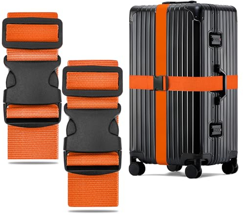 WISYOK Luggage Straps Extended, 2 Pack, 130-250cm Adjustable, Orange | Case Strap for Suitcase, Luggage Belt with Quick Release Buckle, Suitcase Identifier for Travel, Flight, Vacation, Trip