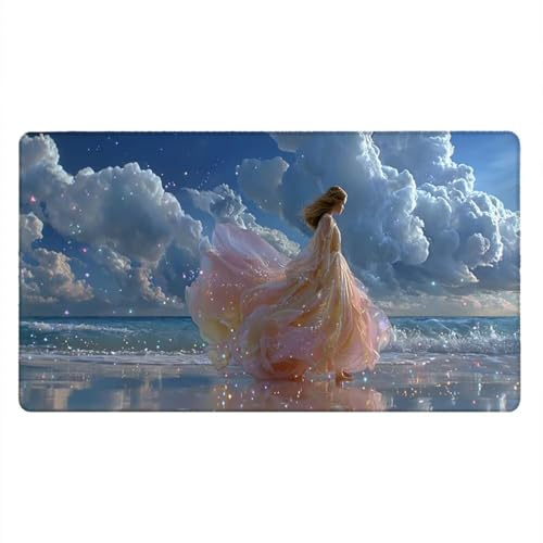 Large Gaming Mouse Mat 1600 x 800 x 3MM XL Extended Desk Pad, Gaming Keyboard Mousepad Waterproof, Big Mouse Pad with Non-Slip Base and Stitched Edge, Office Home Computer Keyboard (Dream Girl) xR2557
