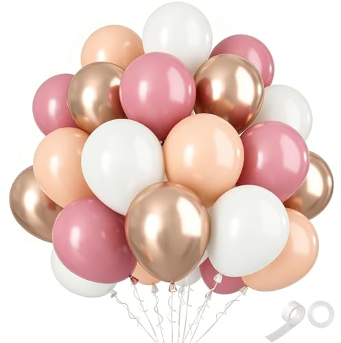 60 Stück Luftballons Rosa Beige Gold,Luftballons Geburtstag Altrosa | Altrosa Metallic Rosegold Luftballon Set,Retro Rosa Aprikose Latex Ballons,Für Geburtstag Boho Hochzeit Reveal Party