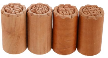 UKCOCO Set 4 Timbri per Biscotti in Legno per Mooncake, Timbri per Pasticceria Incisioni Tradizionali, Utensili da Forno per Dessert e Dolci Fatti in Casa