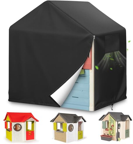 Funda Casita Infantil Exterior para Teatros De Madera Infantil Interiores y Exteriores 600D Impermeable Resistente al Viento UV, Fácil De Poner con Cremallera Lateral (L134xW131xH135cm)