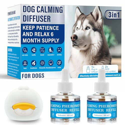 Doglele Diffusore Calmante di Feromoni per Cani, 1 Diffusore + 2×48ml Ricariche, Profumo Erboristico, Calma Ansietà di Separazione/Temporale/Fuochi Artificiali, Ferma Abbaiai/Mordicchi/Marche