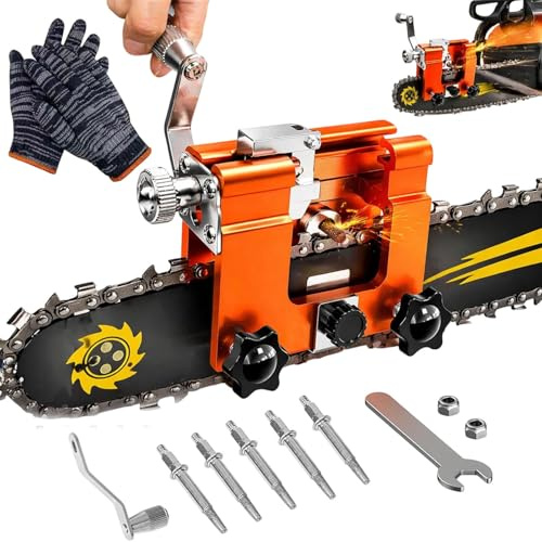 Qinux Klampero Chainsaw Sharpener, Klampero Chain Sharpener, Hand Crank Chainsaw Sharpeners Kit, All Chainsaws Chains with 1，3，5 Sharpening Steels get a Sharp and Even Edge (5-A)
