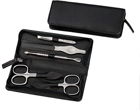 HK Manicure by Hans Kniebes - 5-tlg. Maniküre-Set - Nagelschere, Hautschere, Pinzette, Feile, Hautdrücker/-messer - schwarz