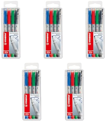 STABILO OHPen - Marqueur - Lot x 5 pochettes x 4 stylos marqueurs encre non-permanente - pointe médium 1 mm