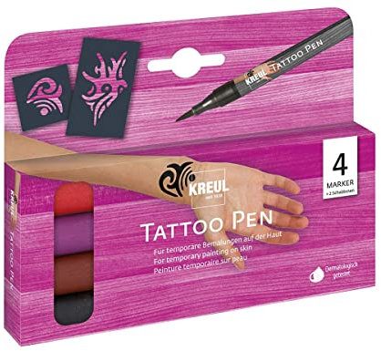 KREUL 62170 - Tattoo Pens mit Schablonen, auf Wasserbasis, vegan, Tattoo Maker, Festival, Geburtstag, Karneval, Mottoparty