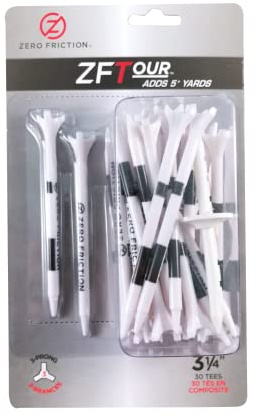Zero Friction Tour 3-Prong Golf Tees (3-1/4 Inch, White, Pack of 30)