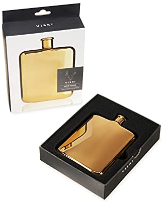 Viski Stainless Steel Pocket Hip Flask for Men and Women, Elegant Modern Gold Plated Finish, Leakproof Liquor Flask for Whiskey, Vodka, Tequila, Travel, Outdoor Party, 6 oz, Set of 1