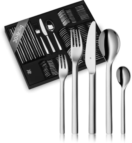 WMF Habitum Edelstahl Besteck Set 6 Personen, Essbesteck Set 30 teilig, Monobloc-Messer, Cromargan Edelstahl poliert, glänzend, spülmaschinenfest
