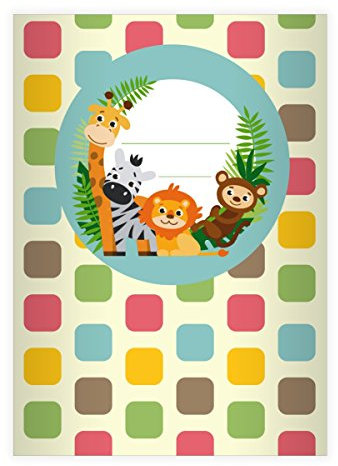 Kartenkaufrausch 16 Fröhliche, buntes Zoo DIN A4 Grundschul Hefte mit Giraffe, Zebra und co in blau Kontrastlineatur 2