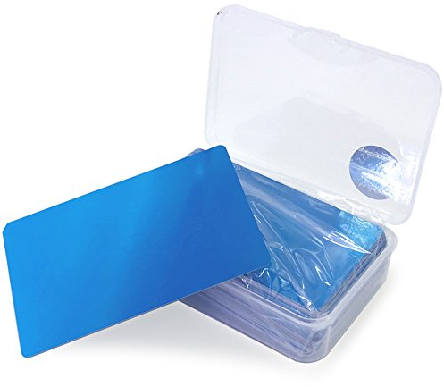 Ebamaz 100 Stück dünn Metall Business Visitenkarten 86X54X0,2mm Aluminium Legierung Plakette für Gravur (3,4 X 2,13X0,01 zoll, Blau, Blanko) | 8,6 x 5,41 x 0,020 cm große Teller