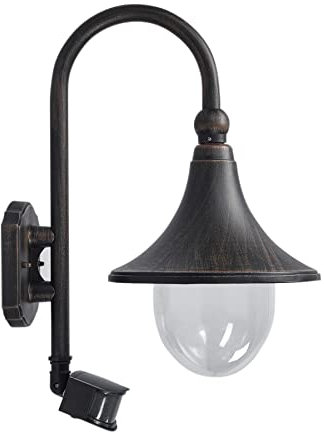 Outdoor Wall Light 'Daphne' with Motion Detector (Antique, Vintage) in Black Made of Aluminium (1 Light Source, E27) from Lindby | Wall lamp for Exterior/Interior Walls, House, Terrace und Balcony