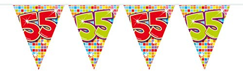 Folat 55. Geburtstag Mini-Wimpelkette Bunt - 3 Meter