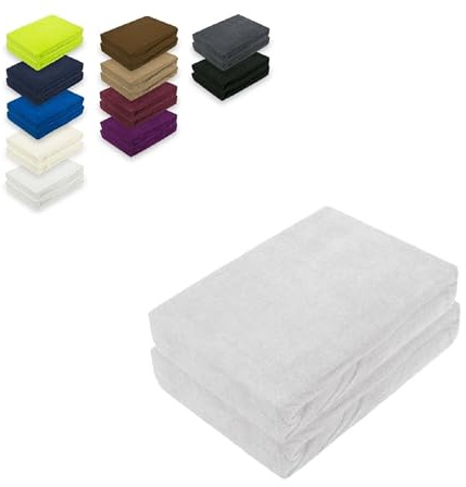 EXKLUSIV HEIMTEXTIL Frottee Spannbettlaken Doppelpack 200 x 220 cm 80% Baumwolle, 20% Polyester Öko - Tex Zertifiziert, Markenqualität, Matratzenhöhe bis 35 cm, Silber