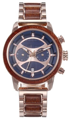 rorios Herren Holzuhr Multifunktions Chronograph Armbanduhr Naturholz Uhren für Herren mit Holzarmband Wasserdicht Herren Quarzuhr