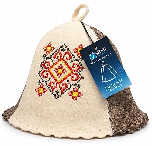 SHSH trade group Ukrainischer Saunahut aus Wolle mit gesticktem Vyshyvanka-Ornament, Finnischer Saunahut, Russischer Banya-Hut für Männer, Saunahut für Männer
