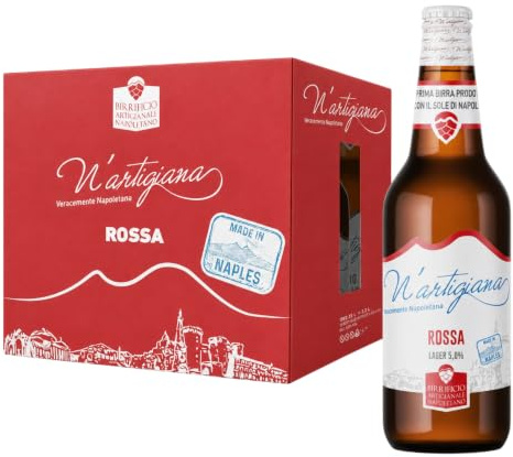 Birra Artigianale N’Artigiana Rossa 33cl | Birra Lager Napoletana con Puro Malto d’Orzo a Bassa Fermentazione | 5,0% Vol | Cassa da 12 Bottiglie