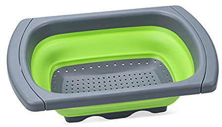 Alnicov Colador plegable de silicona, colador sobre el fregadero, coladores de verduras y frutas con asas extensibles para pasta, verduras, frutas, color verde