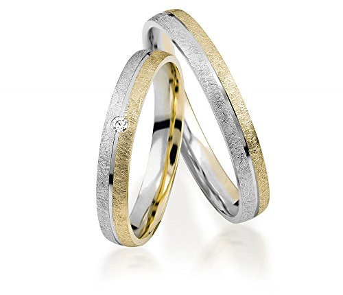 JC Trauringe Gold 333 Paarpreis Bicolor Gelbgold Weißgold 3 mm I Partnerringe mit Gravur in edler Schatulle I 2 Hochzeitsringe Herrenring ohne & Damenring mit Stein I J904BI