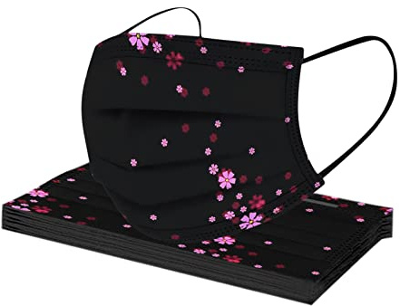 Waselia Beauty 10PCS Women Elegant Floral Print Disposable_FaceCoverings 3 Layers Face Protection Breathable Dustproof Half Face Bandana with Elastic Earloop Adjustable Nosebridge for Outdoor Use