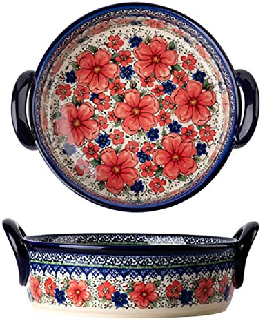 Bicuzat Plat de cuisson en céramique avec poignées pour four à table, motif fleurs de cerisier, 950 ml