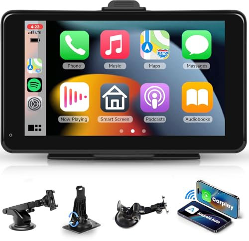 Hodozzy Schermo Auto Wireless CarPlay Android Auto Mirror Link Senza Fili, 7 Pollice Touchscreen Monitor CarPlay Portatile Autoradio Auto Stereo Display CarPlay con Bluetooth Supporto FM/TF 9V-32V