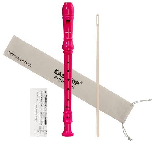 EAST TOP 8-Loch-Kunststoff-Sopranblockflöte für Kinder Anfänger, 8-Loch-Griffflöten-Blockflöteninstrument 3-teilig mit Reinigungsset, Baumwollbeutel, Grifftabelle, bunte Schachtel (Rosenrot)