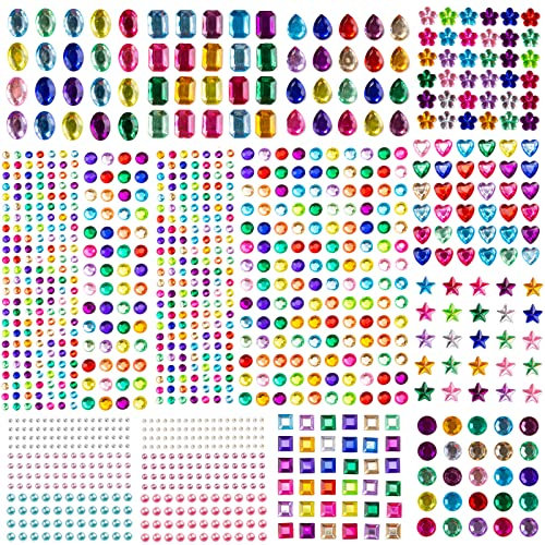 1782 Stück Glitzersteine Selbstklebend, Strasssteine Selbstklebend Juwelen Edelstein Sticker für Kinder Handwerke Basteln Grußkarten Handwerke Fotorahmen, 14 Blätter