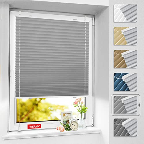 BelleMax Plissee ohne Bohren verdunkelung, Thermo Plisseerollo Klemmfix, Hellgrau 85x110cm(BxH), Verdunklungsplissee 100% lichtundurchlässig für Fenster, Blickdicht Sichtschutz Sonnenschutz