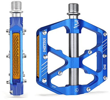 MZYRH Fahrradpedale mit Reflektoren,Rennrad/Mountainbike-Pedale,9/16 Zoll Leichte Aluminiumlegierung 3 versiegelte Lager Fahrrad-Plattform-Pedale(Blau)