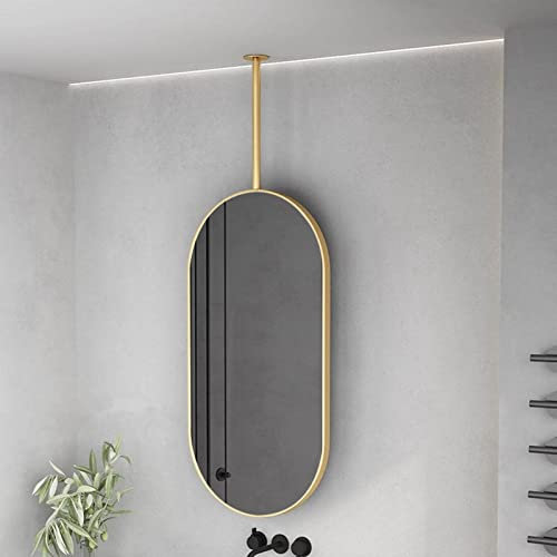 Badezimmerspiegel, modernes Metall-Ovalrahmen-Design für Eingangsbereiche, Waschräume, Wohnzimmer, Garderobe, Schlafzimmer | An der Decke hängender Stangenspiegel, Schminkspiegel – Gold ( Size : 40cmx