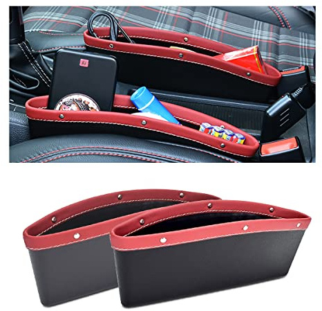 CGEAMDY Autositz Gap Aufbewahrungsbox Organizer, Autositz Side Gap Filler, Seat Crevice Slit Pockets, Vordersitz-Lückenfüller um Gegenstände Zu Verstauen(Rot)