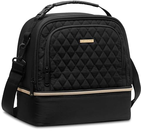 Everfun Isolierte Damen Lunchtasche, Doppelte Lunch Bag, Arbeit Kühltasche Wasserdicht Tragbar Wiederverwendbar, 15 Dosen, Schwarz