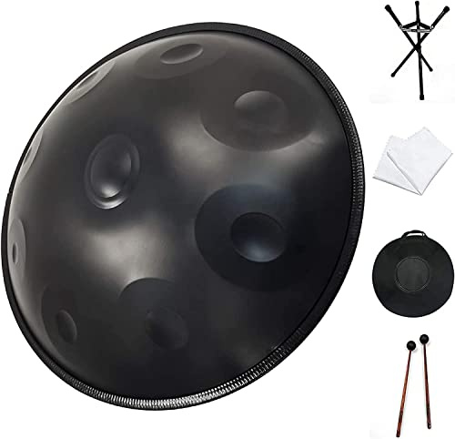 Handpan-Trommelinstrument, 9 Noten, 18 Zoll in d-Moll, Stahlhandtrommel, mit weicher Handpan-Tasche/2 Handpan-Hämmern/Handpan-Ständer/staubfreiem Tuch